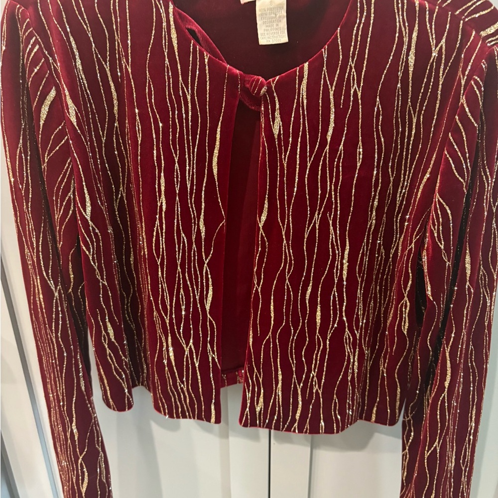 Studio C Red and Gold Velvet Cardigan